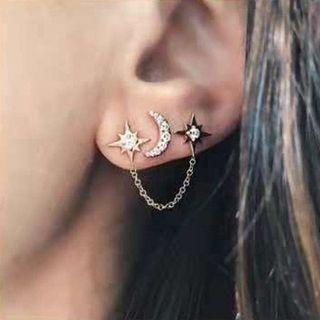 Rhinestone Crescent & Star Earring
