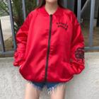 Dragon Embroidered Zip Bomber Jacket