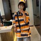 Short-sleeve Striped T-shirt Stripes - White & Dark Blue & Yellow - One Size