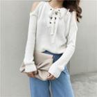 Cold Shoulder Lace-up Sweater