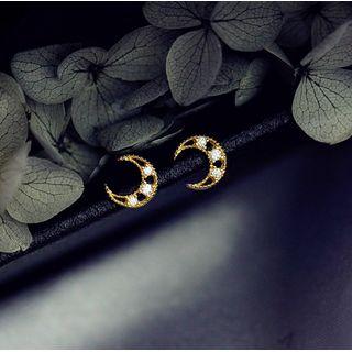 Moon Ear Stud 1 Pair - Gold & White - One Size