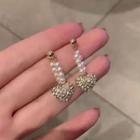 Heart Rhinestone Faux Pearl Dangle Earring 1 Pair - White - One Size