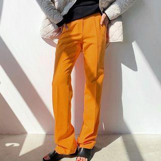 High-waist Straight-fit Plain Pants