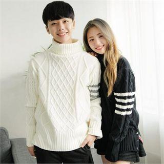 Couple Turtle-neck Cable-knit Sweater