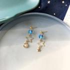Moon & Star Rhinestone Asymmetrical Alloy Dangle Earring 1 Pair - Gold - One Size