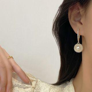 Faux Pearl Rhinestone Alloy Dangle Earring E4421 - 1 Pair - 925 Silver - Gold - One Size