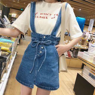 High Waist Suspender Denim Skirt
