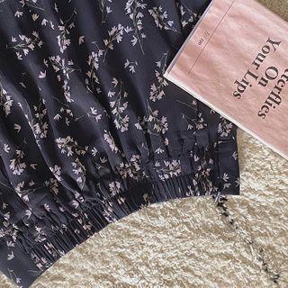 Botanical Chiffon Maxi Skirt Navy Blue - One Size