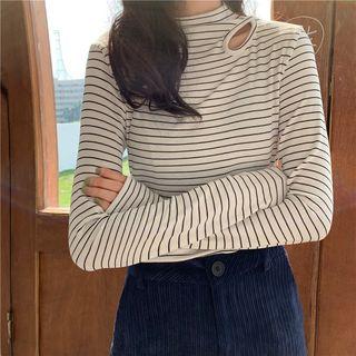 Striped Cutout Long-sleeve Top