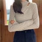 Striped Cutout Long-sleeve Top