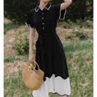 Short-sleeve Ruffle Trim Panel Dress