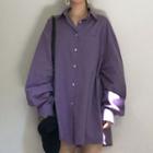 Lantern-sleeve Shirt Purple - One Size