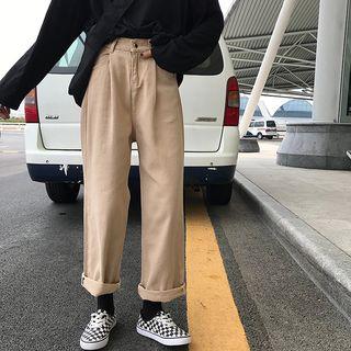 Plain Loose-fit Straight-leg Jeans