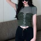 Mock-two Piece Crop T-shirt Green - One Size