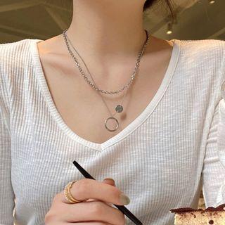 Hoop Pendant Stainless Steel Layered Necklace Silver - One Size