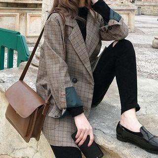 Double-breasted Oversized Plaid Blazer