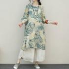Bell-sleeve Midi Printed Dress As Shown In Figure - One Size