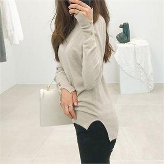 V-neck Button-trim Knit Top