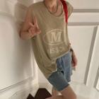 Fray Hem Denim Wide-leg Shorts / Sleeveless Lettering T-shirt