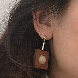Wood Square Drop Earring