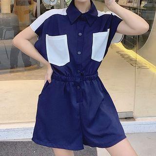 Color Block Short Sleeve Playsuit