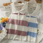 Collared Striped Knit Halter Top In 7 Colors