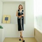 Mock-neck Smocked Midi Knit Dress