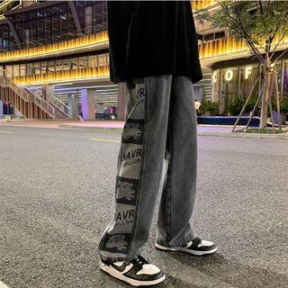 High-waist Bear Printed Wide-leg Jeans