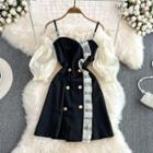 Cold Shoulder Double Breasted Mini Dress
