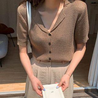 Notch-collar Sheer Cardigan