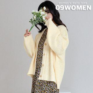 Plus Size Woolen Waffle-knit Cardigan