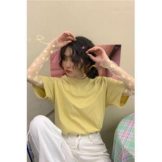 Floral Print Long-sleeve Mesh Top / Short-sleeve T-shirt