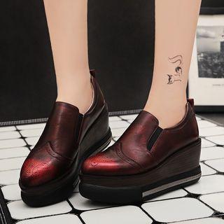 Wingtip Platform Wedge Loafers