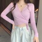 Plain V-neck Crisscross Top