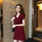 Short-sleeve Half-button Knit Mini A-line Dress