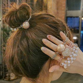 Set Of 3: Resin Heart / Bead Hair Tie (various Designs)