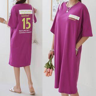 Pocket-side Number T-shirt Dress