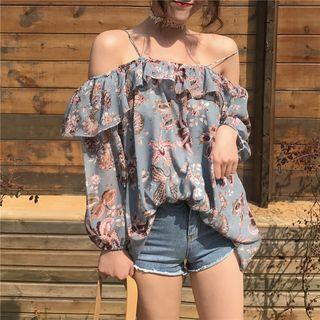 Long-sleeve Off Shoulder Floral Blouse
