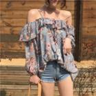 Long-sleeve Off Shoulder Floral Blouse