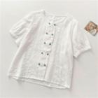 Puff-sleeve Double-breasted Light Top White - One Size