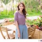 V-neck Dip-back Chiffon Short-sleeve Top