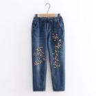 Flower Embroidered High-waist Harem Jeans