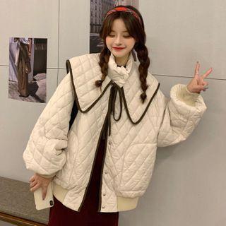 Collared Quilted Contrast Trim Tie Neck Coat