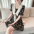 Short Sleeve Sailor Collar Floral Print A-line Dress