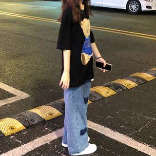 High-waist Two Tone Washed Straight Leg Jeans