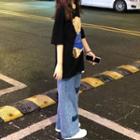 High-waist Two Tone Washed Straight Leg Jeans