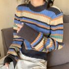 Mock-neck Striped Color Panel Sweater As Shown In Figure - One Size