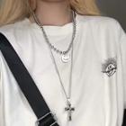 Alloy Smiley & Cross Pendant Layered Necklace As Shown In Figure - One Size