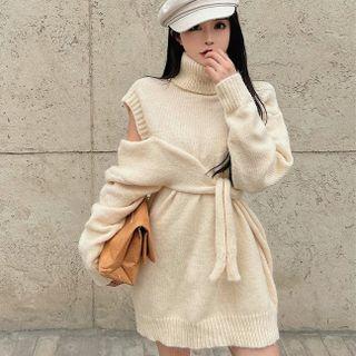 Turtle-neck Cut-out Knit Dress