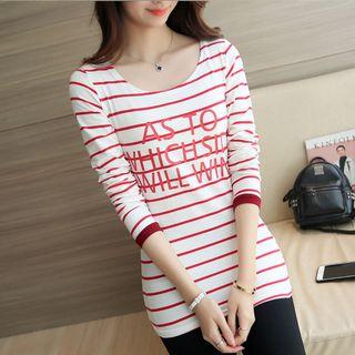 Lettering Striped Long Sleeve Tunic